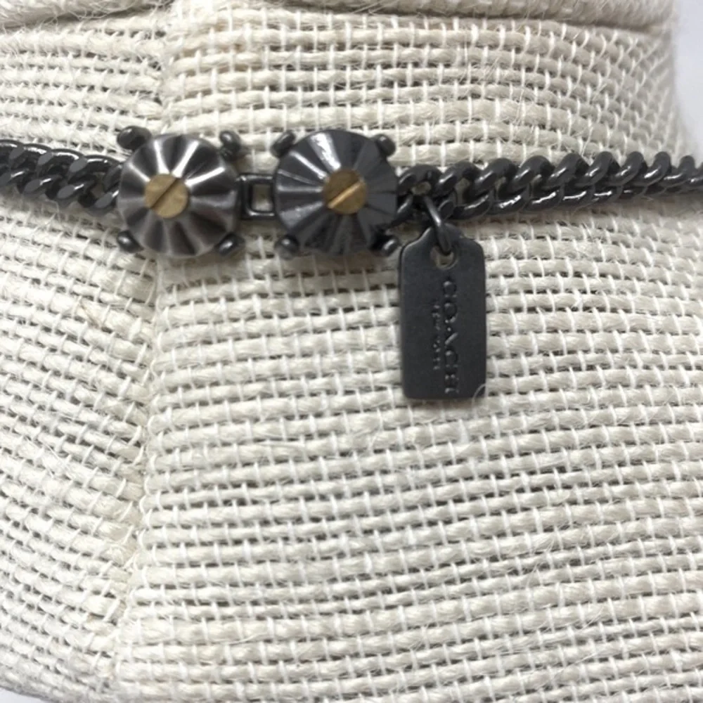 COACH Womens Tea Rose Applique Mixed-Metal Chain 18” Necklace Eclectic Studs NEW